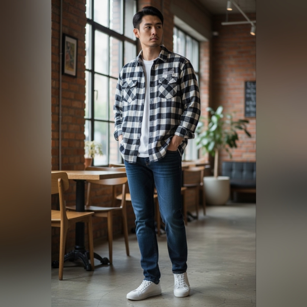 Yuengling Flight Casual Mens Blue and White Checkered Casual Flannel Shirt 3XL